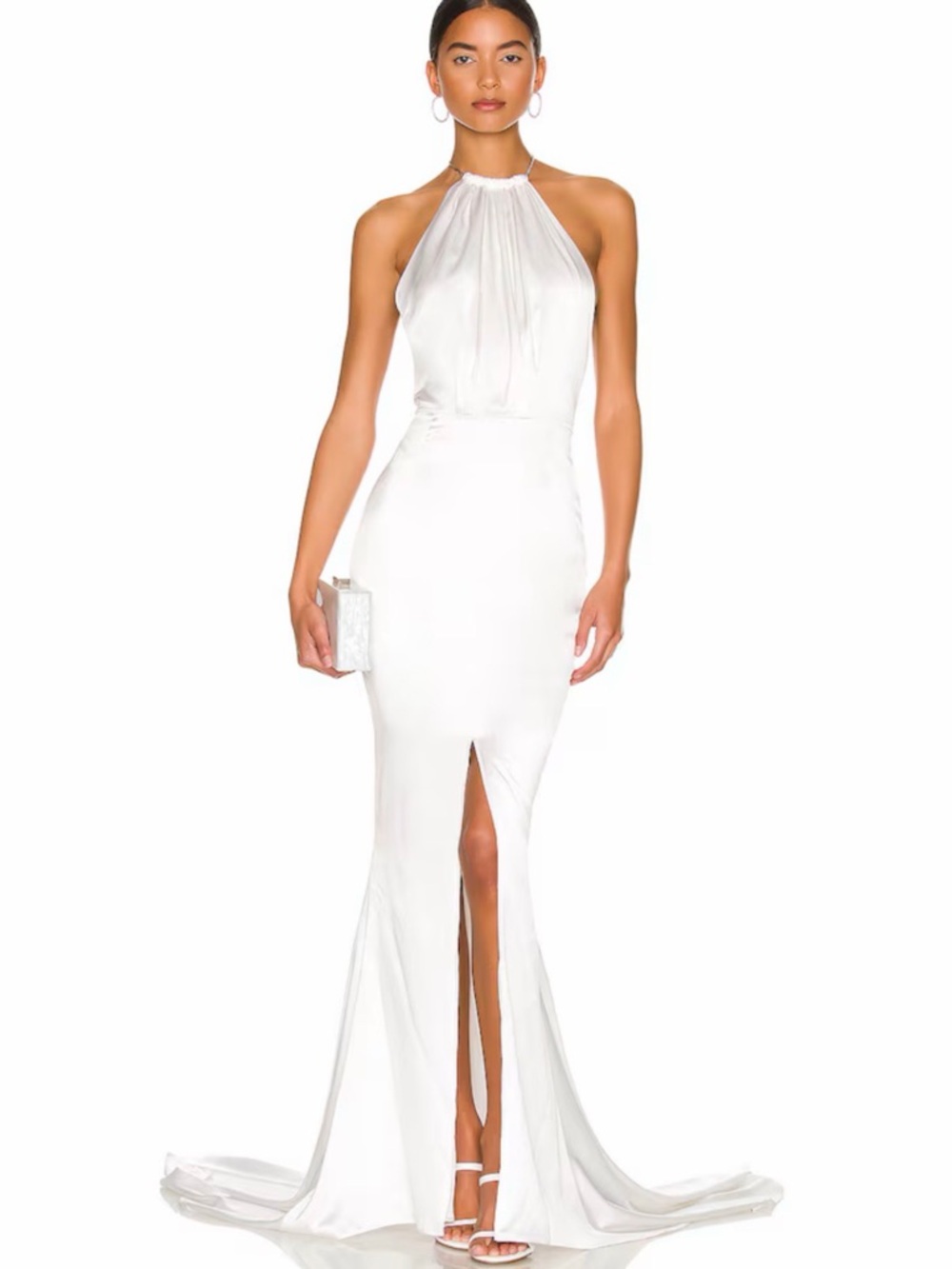 Retrofete White Halter Mermaid Gown with Front Slit